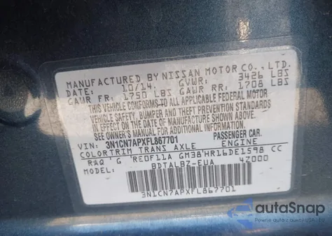 2015 Nissan Versa 1.6 Sv z USA, uszkodzony, nr VIN 3N1CN7APXFL867701